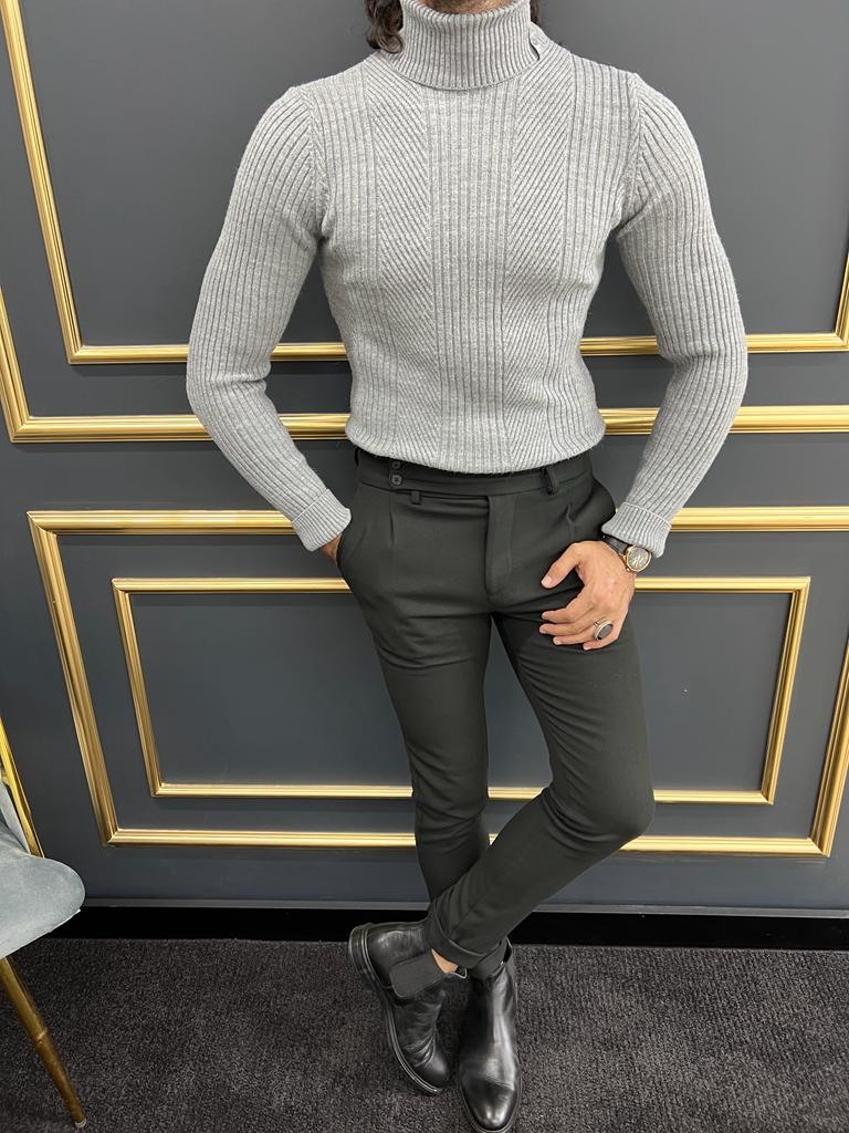Gray Slim Fit Turtleneck Sweater for Men by GentWith.com with Free Worldwide Shipping