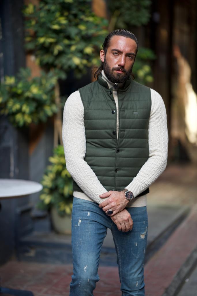 Green Slim Fit Puffer Vest for Men by