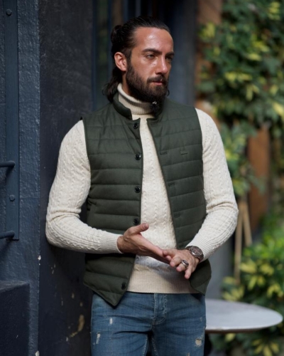 Green Slim Fit Puffer Vest for Men by GentWith.com with Free Worldwide Shipping