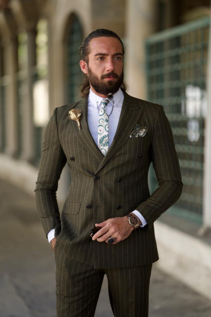 Khaki Double Breasted Groom Suit for Men by GentWith.com