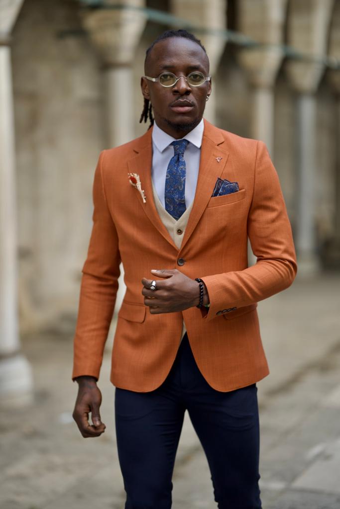 Orange shirt with blazer best sale