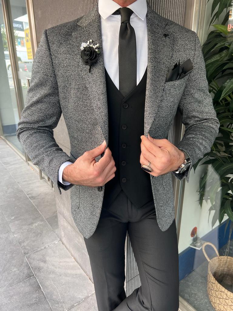 Gray Groom Wedding Wool Blazer for Men GentWith