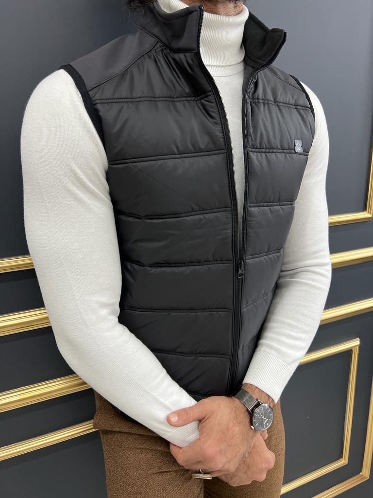 Slim Fit Men’s Black Zippered Puffer Vest for Men by GentWith.com with Free Worldwide Shipping