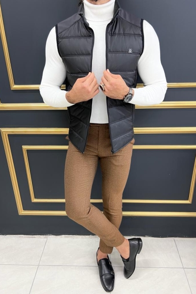 Slim Fit Men’s Black Zippered Puffer Vest for Men by GentWith.com with Free Worldwide Shipping