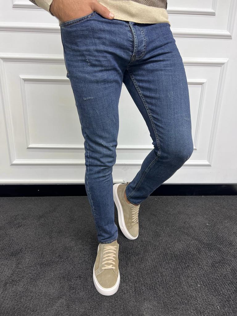 Blue Slim Fit Ripped Jeans for Men by GentWith.com with Free Worldwide Shipping
