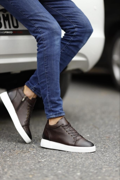 Brown High Top Sneakers by GentWith.com with Free Worldwide Shipping