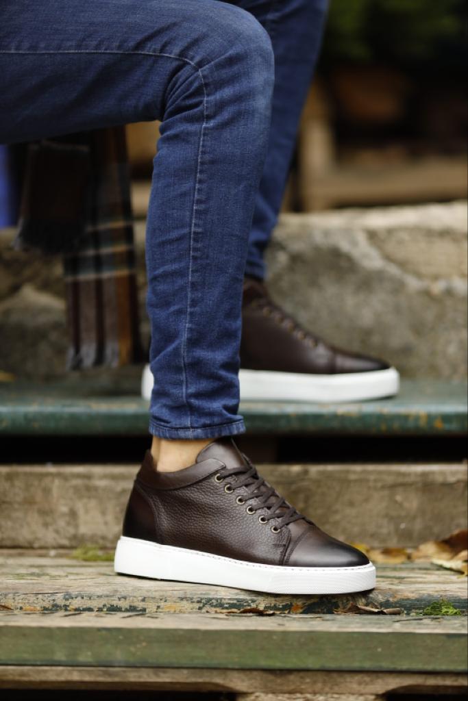 Brown High Top Sneakers by GentWith.com with Free Worldwide Shipping