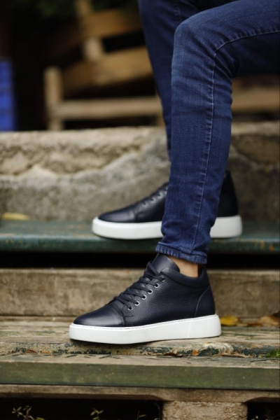 Navy Blue High Top Sneakers by GentWith.com with Free Worldwide Shipping