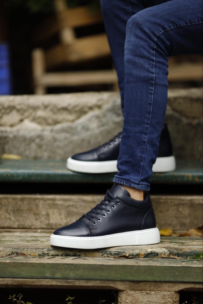 Navy Blue High Top Sneakers for Men | GentWith.com