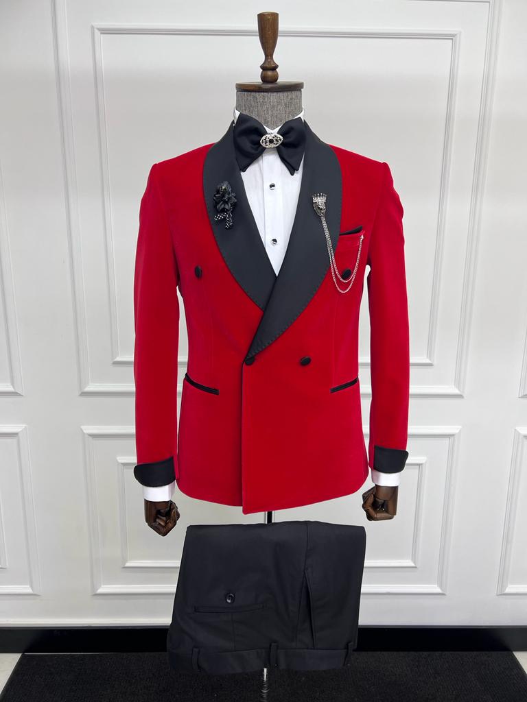 Red Slim Fit Shawl Lapel Tuxedo by GentWith.com with Free Worldwide Shipping