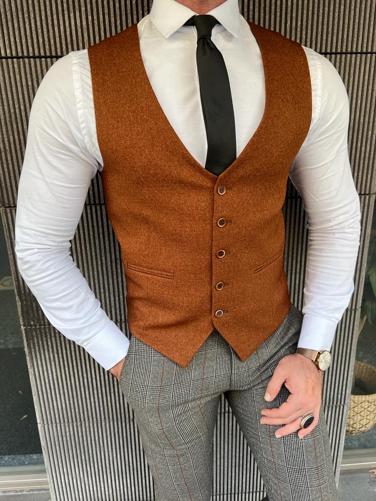 GentWith Empire Rust Slim Fit Wool Vest 