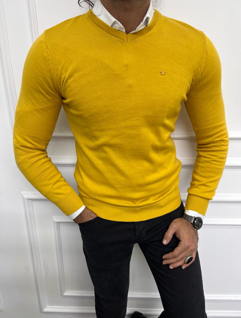 Buy Yellow Slim Fit Mock Turtleneck Wool Sweater by GentWith