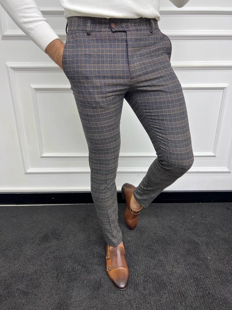 Buy Ted Baker Men Blue Puppytooth Slim-Fit Trousers for Men Online | The  Collective