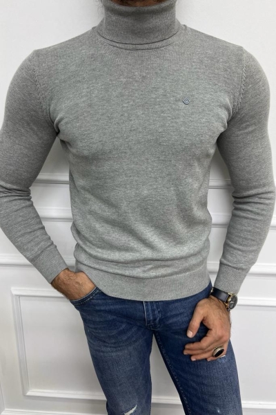 Gray Slim Fit Turtleneck Sweater for Men by GentWith.com with Free Worldwide Shipping