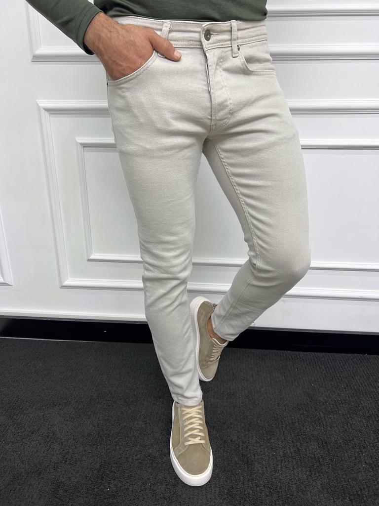 Beige Slim Fit Jeans for Men by GentWith.com