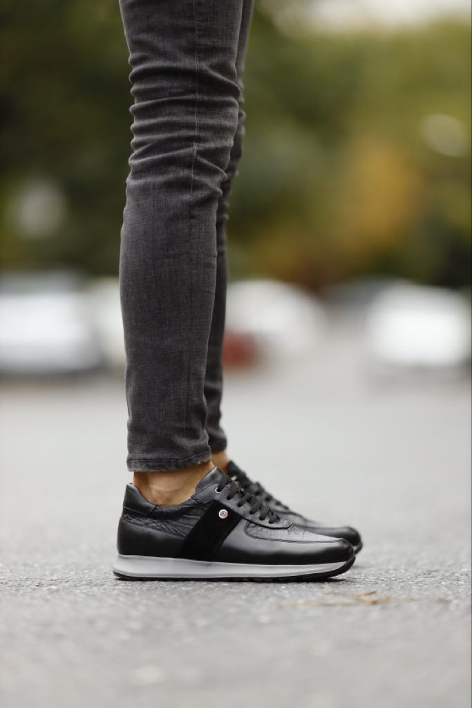 Black Mid Top Sneakers by GentWith.com with Free Worldwide Shipping
