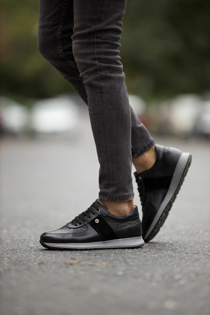 Black Mid Top Sneakers by GentWith.com with Free Worldwide Shipping
