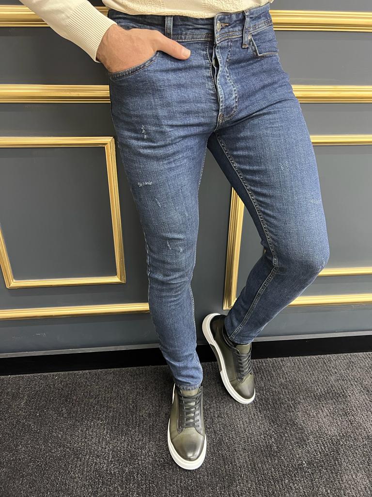 Blue Slim Fit Ripped Jeans for Men by GentWith.com