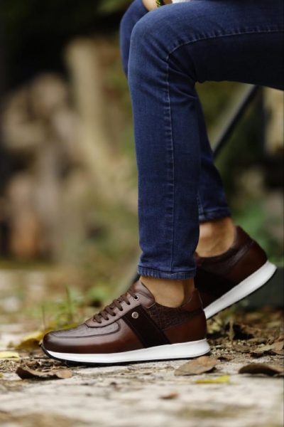 Brown Mid Top Sneakers by GentWith.com with Free Worldwide Shipping