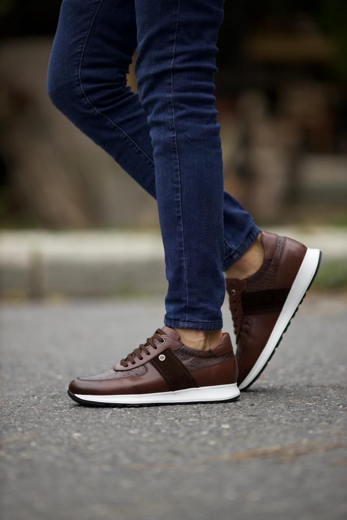 Brown Mid Top Sneakers by GentWith.com with Free Worldwide Shipping