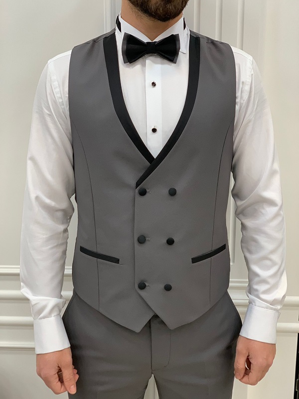 Gray Slim Fit Peak Lapel Tuxedo Wedding Suit for Men by GentWith.com with Free Worldwide Shipping