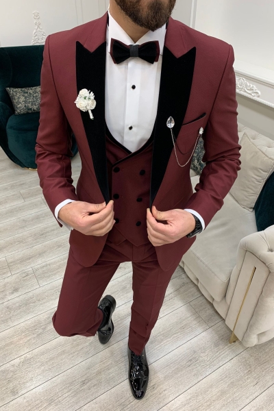 Burgundy Groom Wedding Tuxedo Suit for Men by GentWith.com with Free Worldwide Shipping