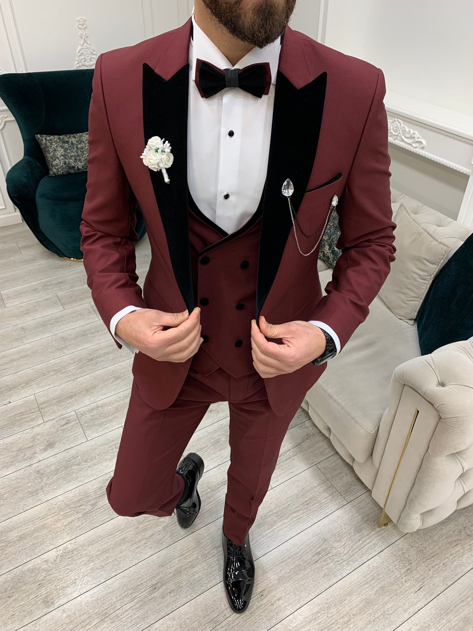 Burgundy Velvet Groom Wedding Suit for Men by GentWith.com