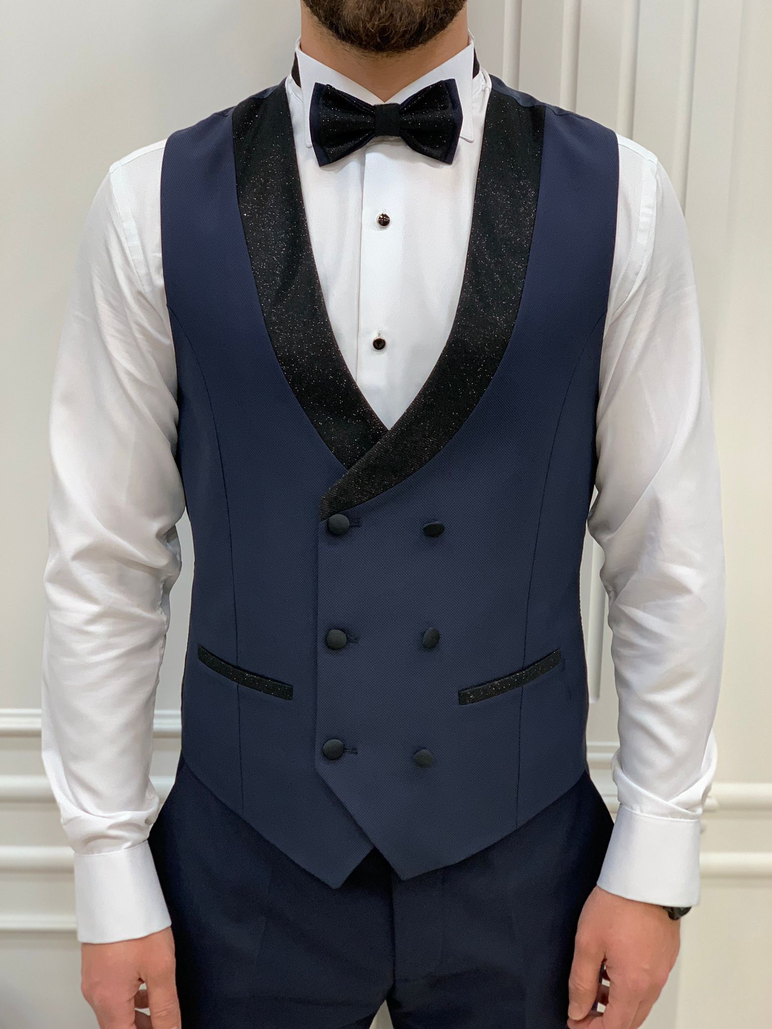 Men White Suit Navy Shawl Lapel Groom Tuxedos Formal Wedding Party Dinner  Suit