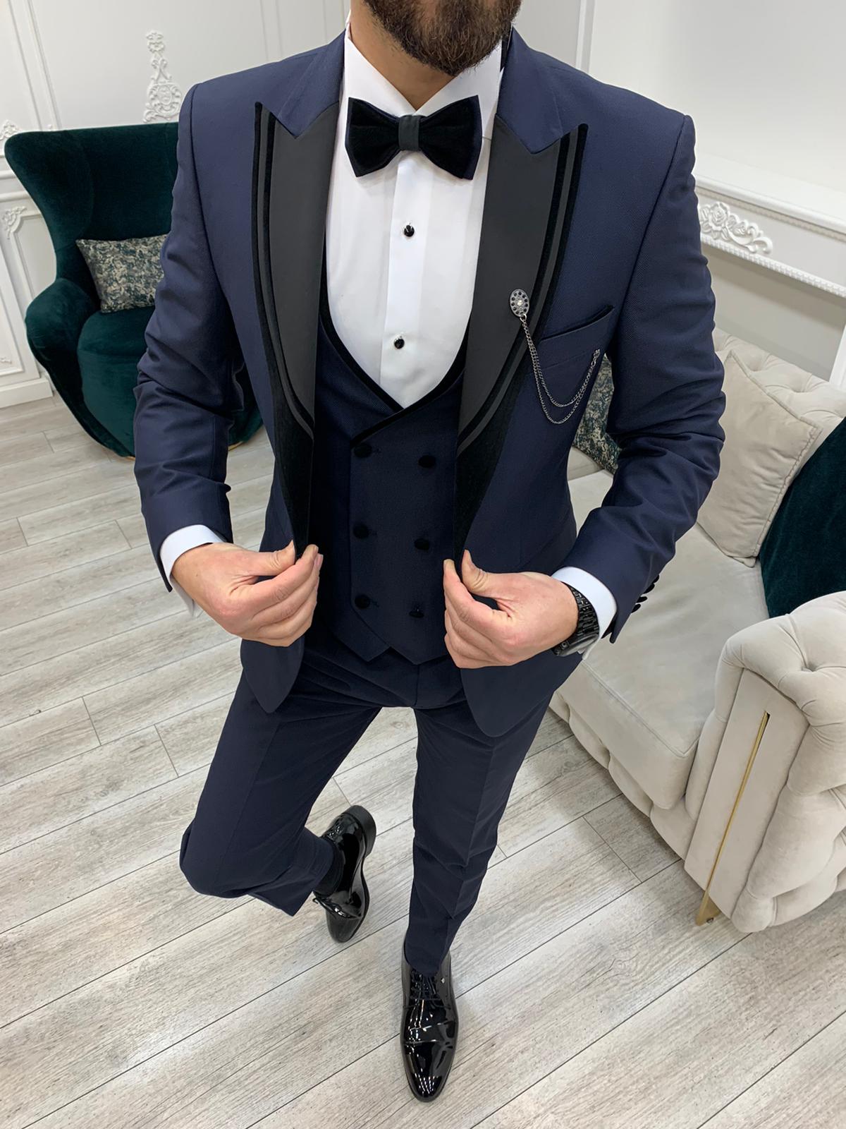 Navy Blue Groom Wedding Tuxedo Suit for Men by GentWith.com with Free Worldwide Shipping