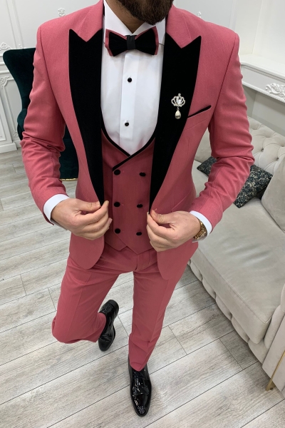 Pink Slim Fit Velvet Peak Lapel Tuxedo Wedding Suit for Men by GentWith.com with Free Worldwide Shipping