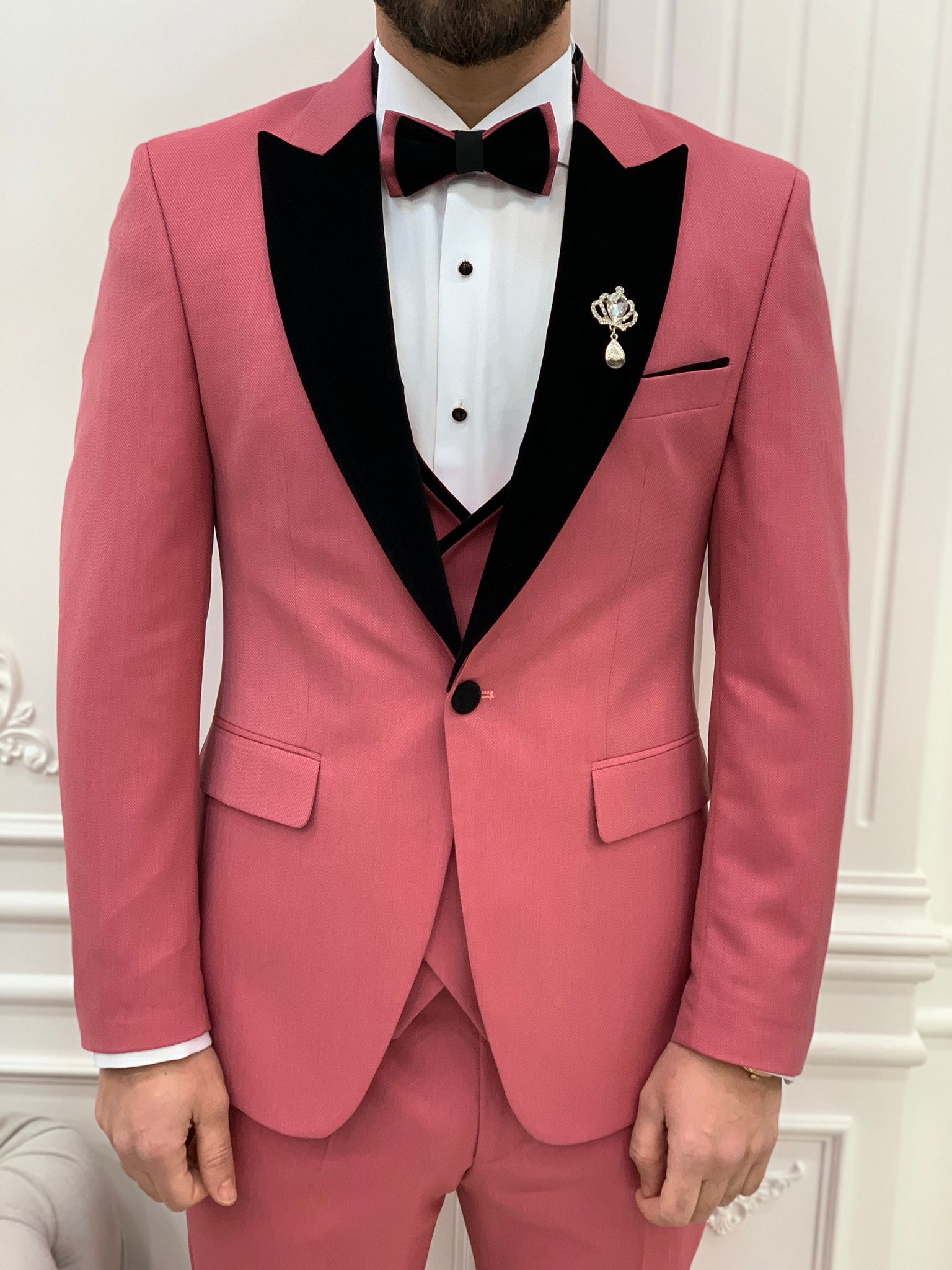 pink and black suit