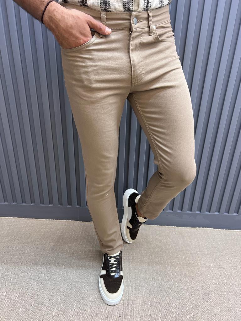 Beige Slim Fit Groom Wedding Cotton Pants for Men | GentWith