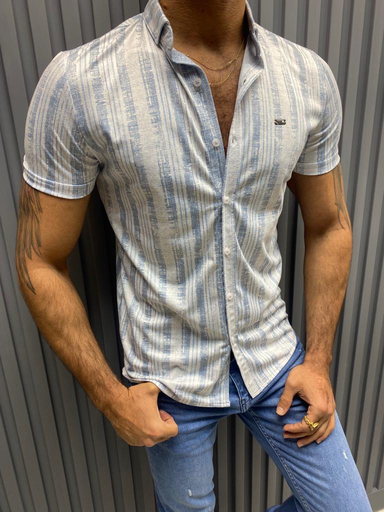 Blue Slim Fit Short Sleeve Shirt for Men by