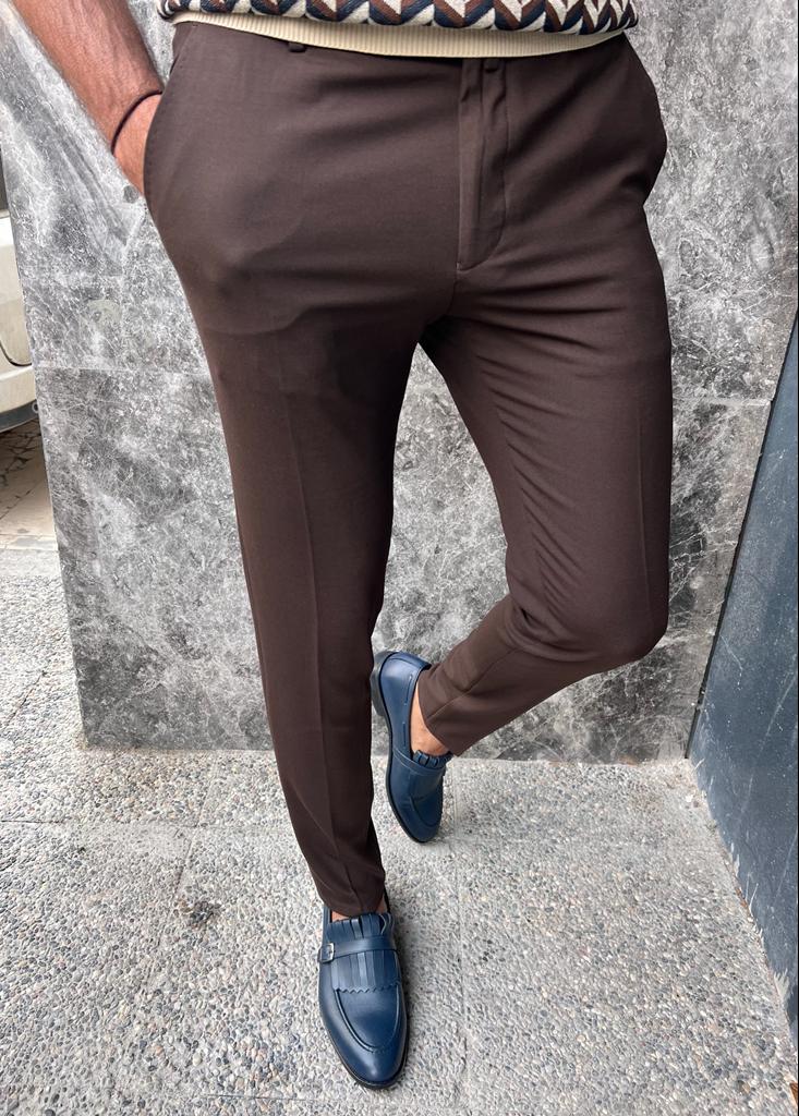 Dark Brown Slim Fit Pants for Men by GentWith.com with Free Worldwide Shipping