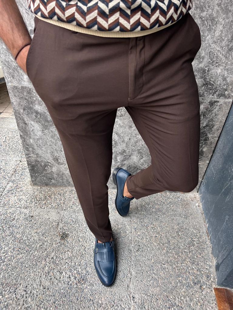 Dobell Brown Puppytooth Slim Fit Suit Pants | Dobell