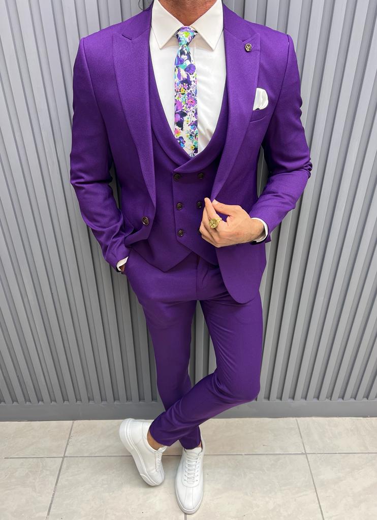 Light Purple Slim Fit Purple Suit Men With Notched Lapel For