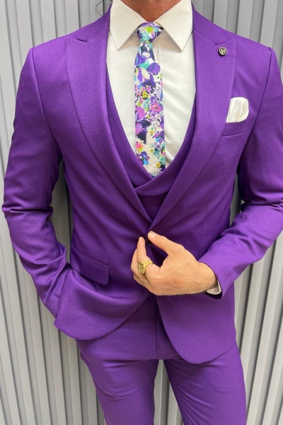 Purple Slim Fit Peak Lapel Suit for Men by GentWith.com with Free Worldwide Shipping