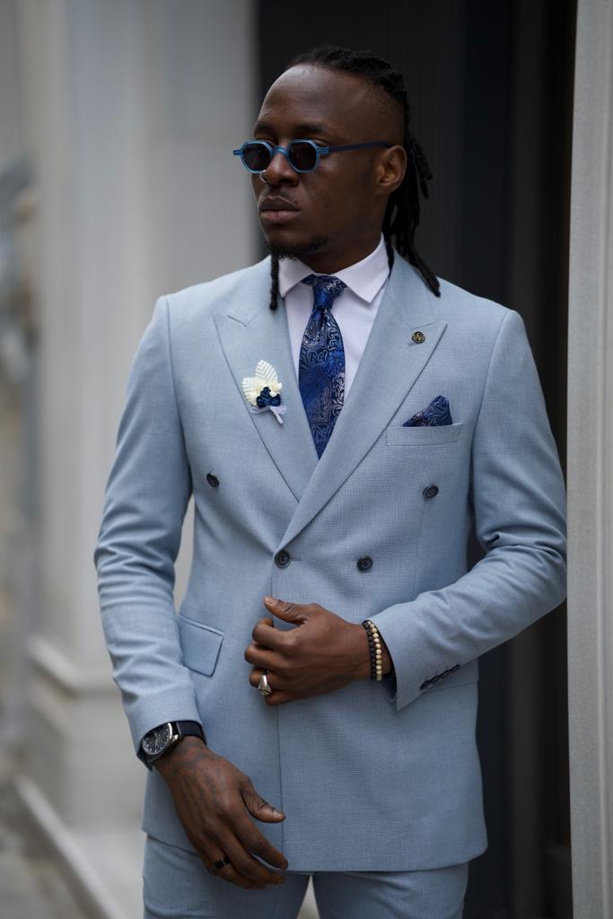 Double breasted shop light blue suit