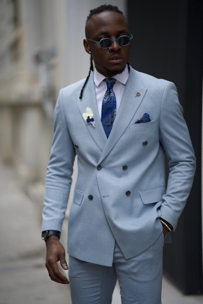 Sky blue two-piece suit