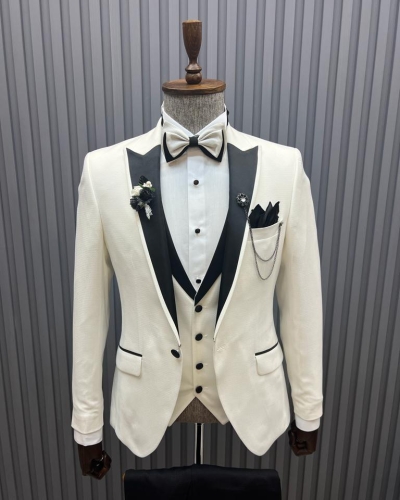 White Slim Fit Velvet Peak Lapel Tuxedo Wedding Suit for Men by GentWith.com with Free Worldwide Shipping