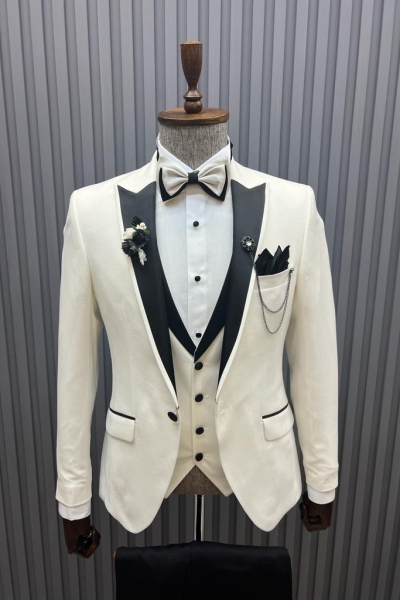 White Slim Fit Velvet Peak Lapel Tuxedo Wedding Suit for Men by GentWith.com with Free Worldwide Shipping