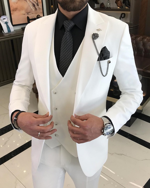 GentWith Hamden White Slim Fit 3 Piece Peak Lapel Suit - GENT WITH