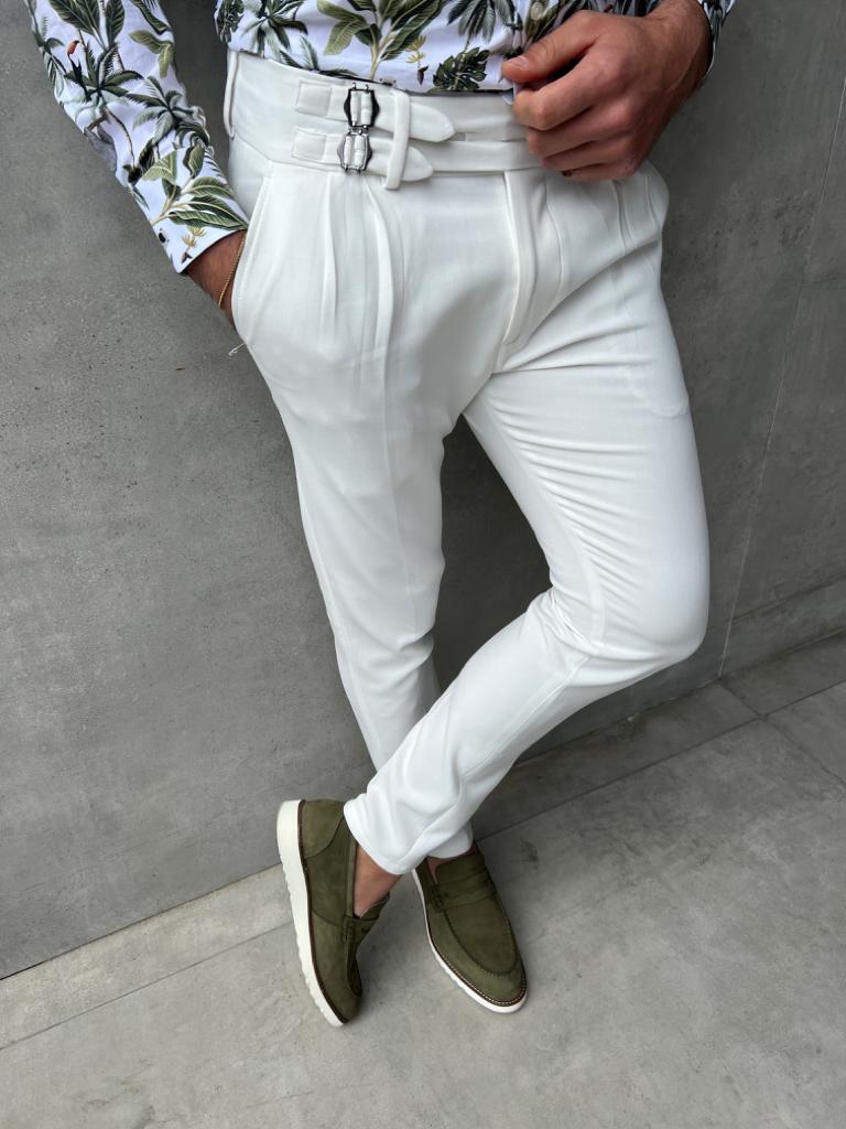 GentWith Ely White Slim Fit Cotton Pants