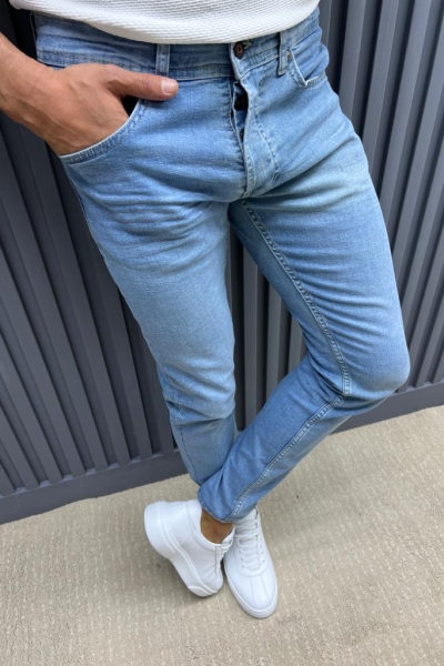 Blue Slim Fit Jeans for Men by GentWith.com with Free Worldwide Shipping