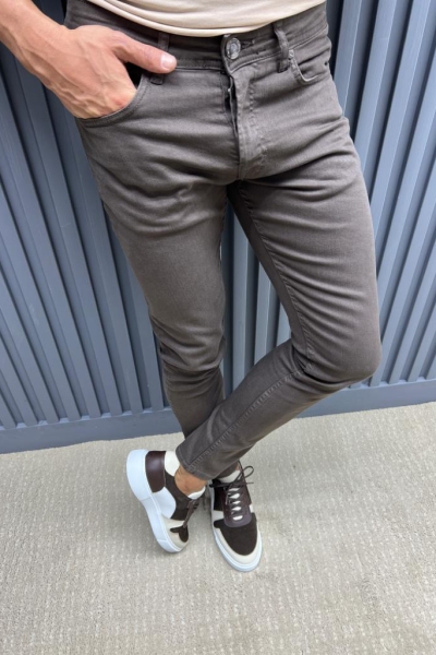 Brown Slim Fit Jeans for Men by GentWith.com with Free Worldwide Shipping