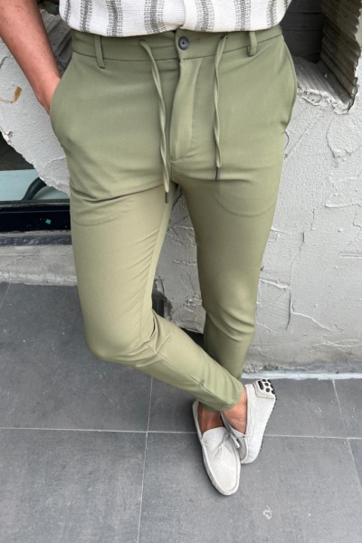 Green Slim Fit Rope Pants for Men by GentWith.com with Free Worldwide Shipping