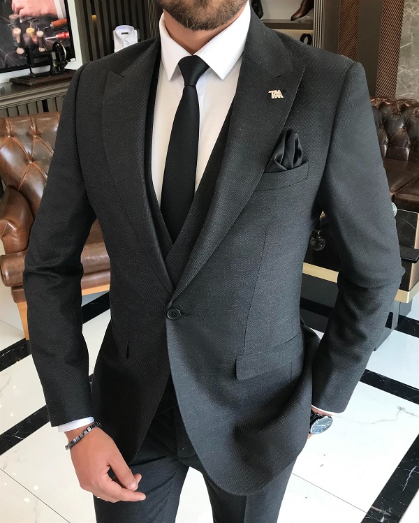 Black Slim Fit 3 Piece Suit for Men by GentWith