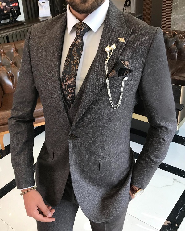 Dark Brown Slim Fit 3 Piece Suit for Men by GentWith