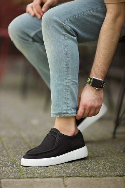 Men Black Laced Slip-On Shoes