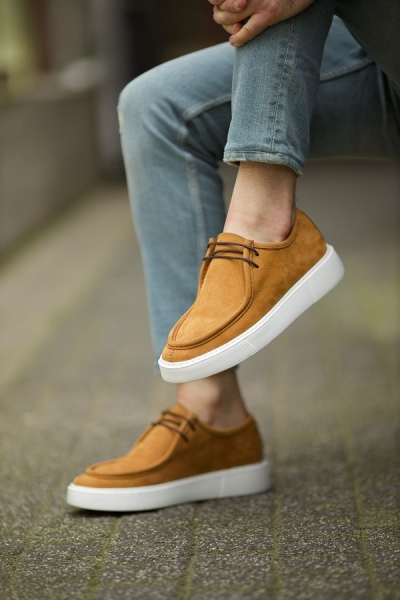 Men Tan Laced Slip-On Shoes